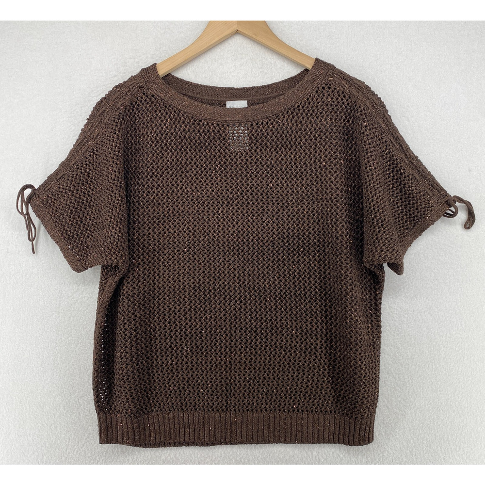 Chico's Brown Open-Knit Short Sleeve Sweater